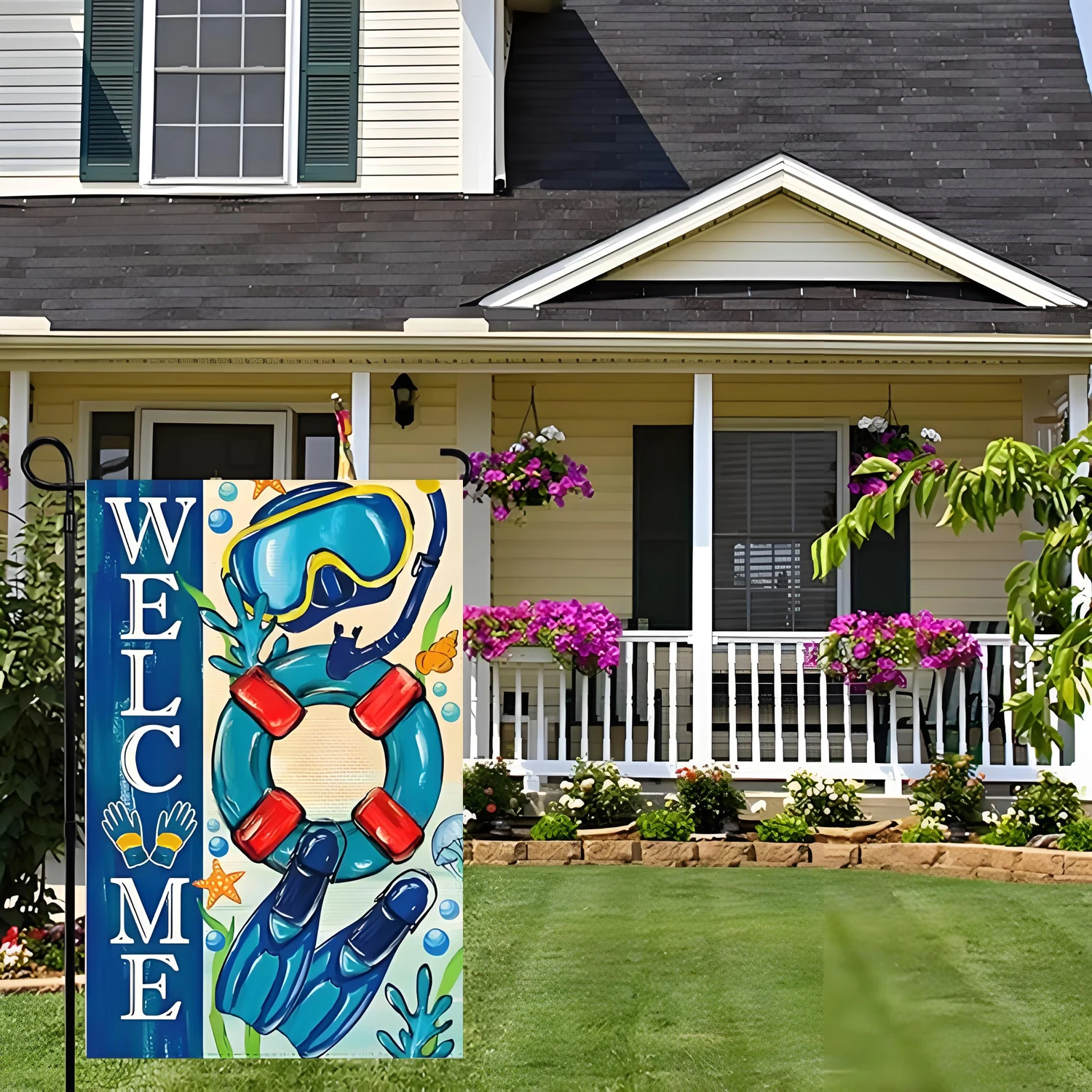 New Summer Garden Flag decoration Blue diving equipment decoration supplies for outdoor beach yard decoration