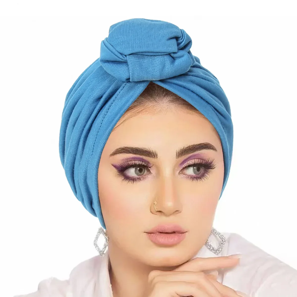 

Indian Hat Knotted Turban Women Muslim Inner Hijab Hat Beanies Bonnet Cancer Chemo Cap Islamic Headscarf Head Wrap Hair Loss Hat