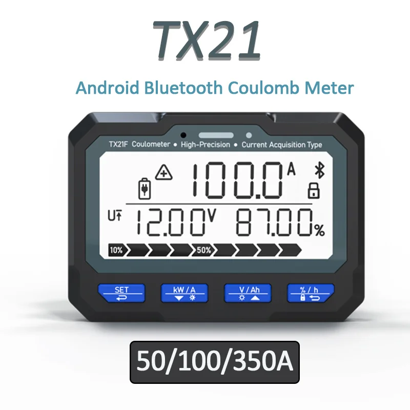 50A/100A/350A TX21 Android Bluetooth Coulomb Meter Lithium Battery Level Capacity Tester Coulometer Battery Capacity Indicator