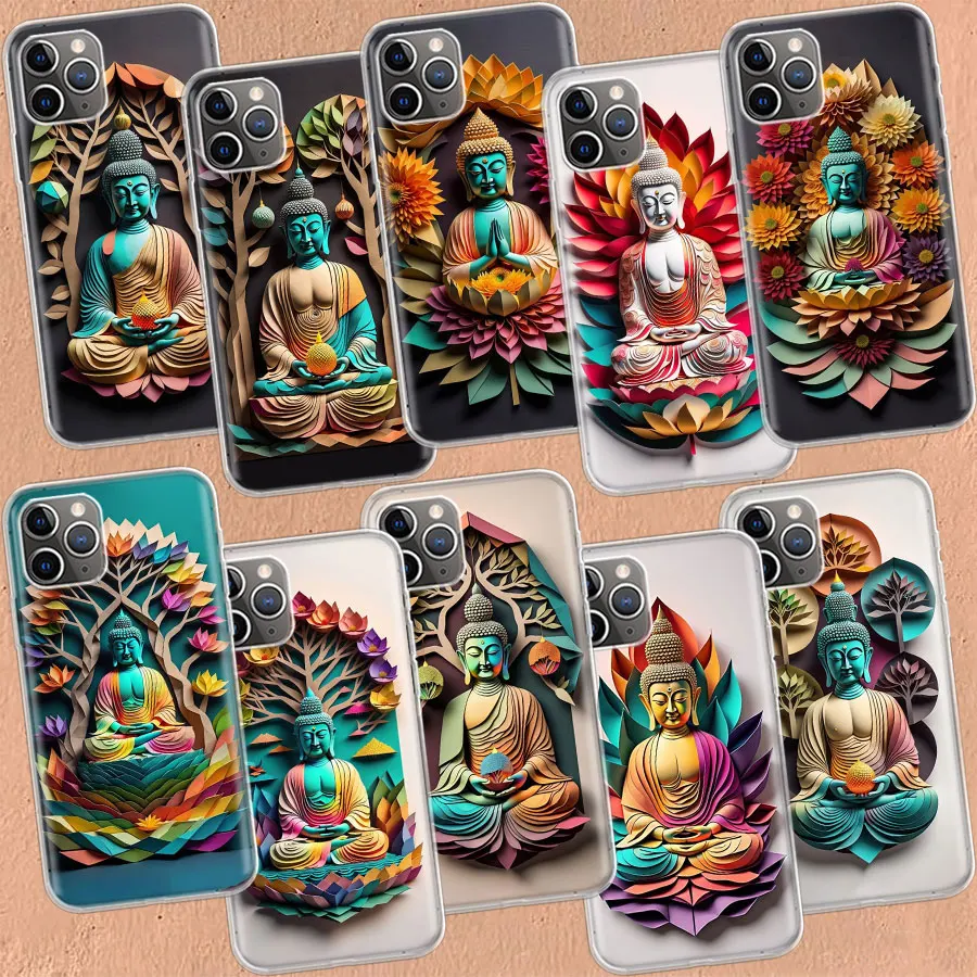 Origami Paper Cuttings Buddha Clear Case For iPhone 11 13 14 Pro 15 Pro Max 12 Mini 16 XR X XS Max 7 8 Plus Clear TPU Phone