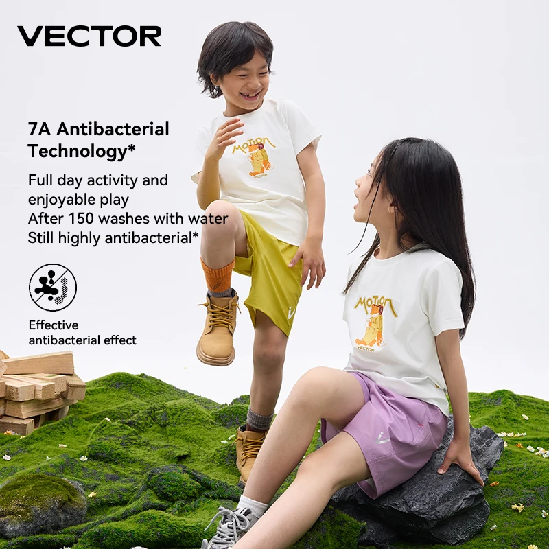 VECTOR T-shirt enfant garçon et fille dessin animé animal 7A antibactérien séchage rapide plage randonnée et escalade