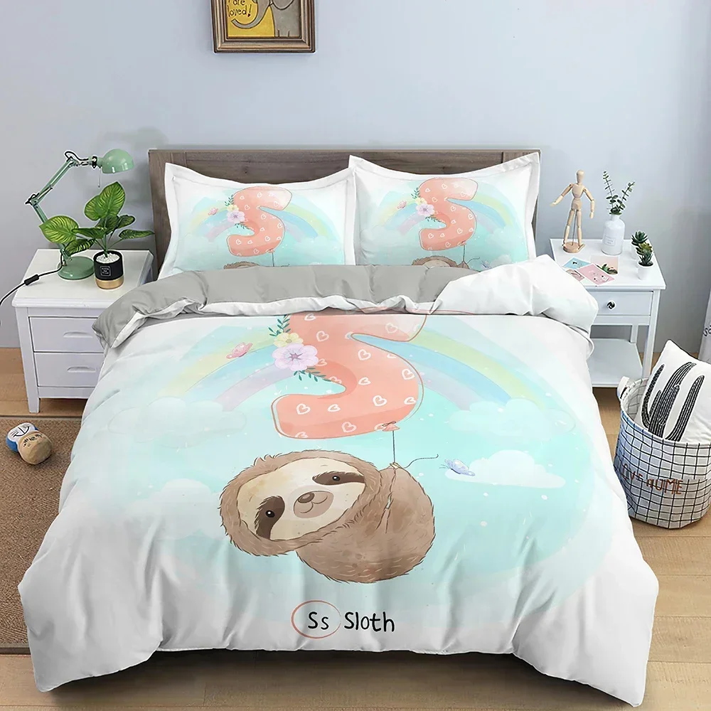 

Cartoon Animal Letter Pattern Comfortable Duvet Quilt Cover Pillowcase Bedding Set Children Bedroom Decoration Home Textile
