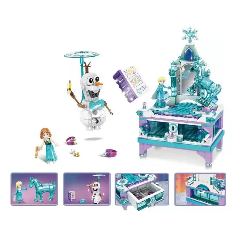 Movie II Friends Ice Snow Anna Elsa's Jewelry Box Creation Building Blocks Kit Bricks Classic Movie Model Girl Toys for Children