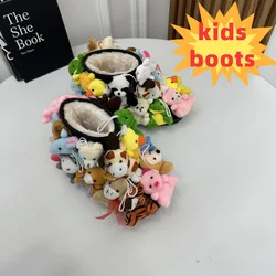 2023 Winter Snow Boots Women Teddy Boots covered In Stuffed Animals Fluffy Middle Calf Platform Flat With Cute child snow Boots