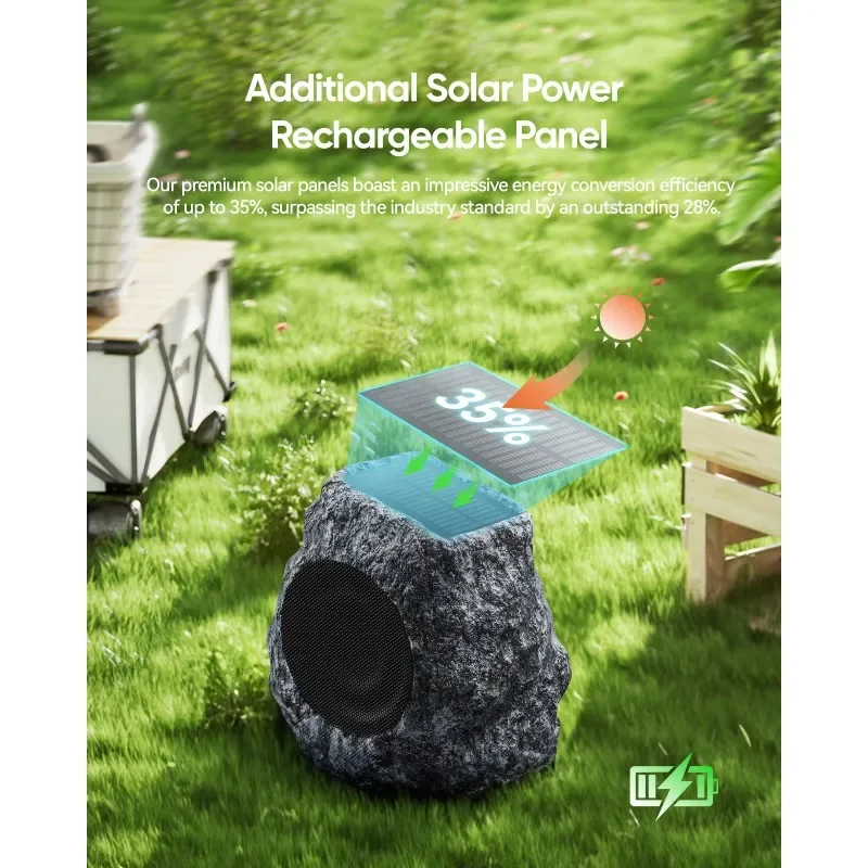 Outdoor Rock Solar Powered Blue tooth Speakers 30W Deep Bass IPX7 Waterproof Wireless Connectivity Weatherproof Design Pool Deck