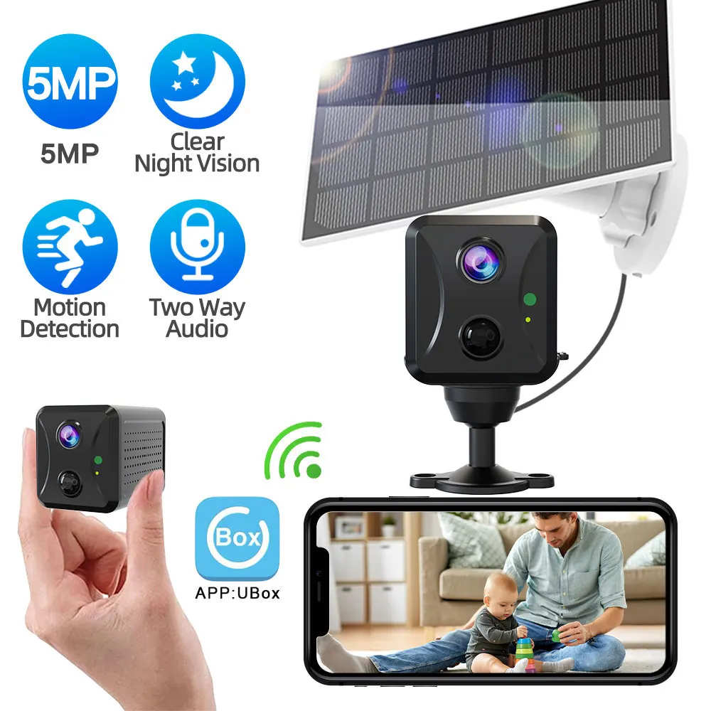 

Ubox Mini Camera 5MP WiFi Solar Power Indoor CCTV Monitor Security Protection Video Surveillance Rechargeable Battery IP Cam