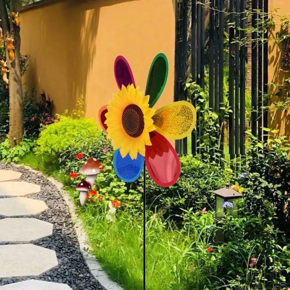 Molino de viento de girasol con lentejuelas, flor, plástico, Spinner de viento, hermoso Molino de mano, jardín, patio, tienda al aire libre, decoración de balcón