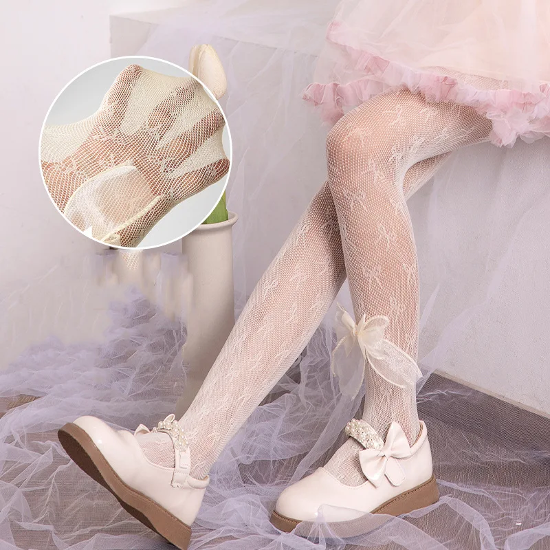 

1 Pair Tight for Girls Sweet Princess Lace Bow Style Pantyhose for Kids Thin Soft Breathable Fishnet Stocking Children Sock