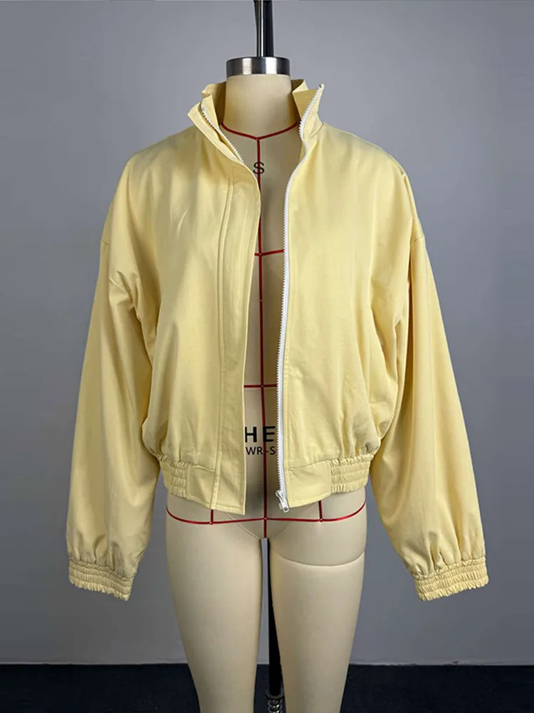 Damenjacken mit Stehkragen, Langarm, Oversize Kurzmäntel, Street-Style mit Laternenärmeln, Gerüschter Loser Mantel, Schicke Neue Oberbekleidung – Detail 1