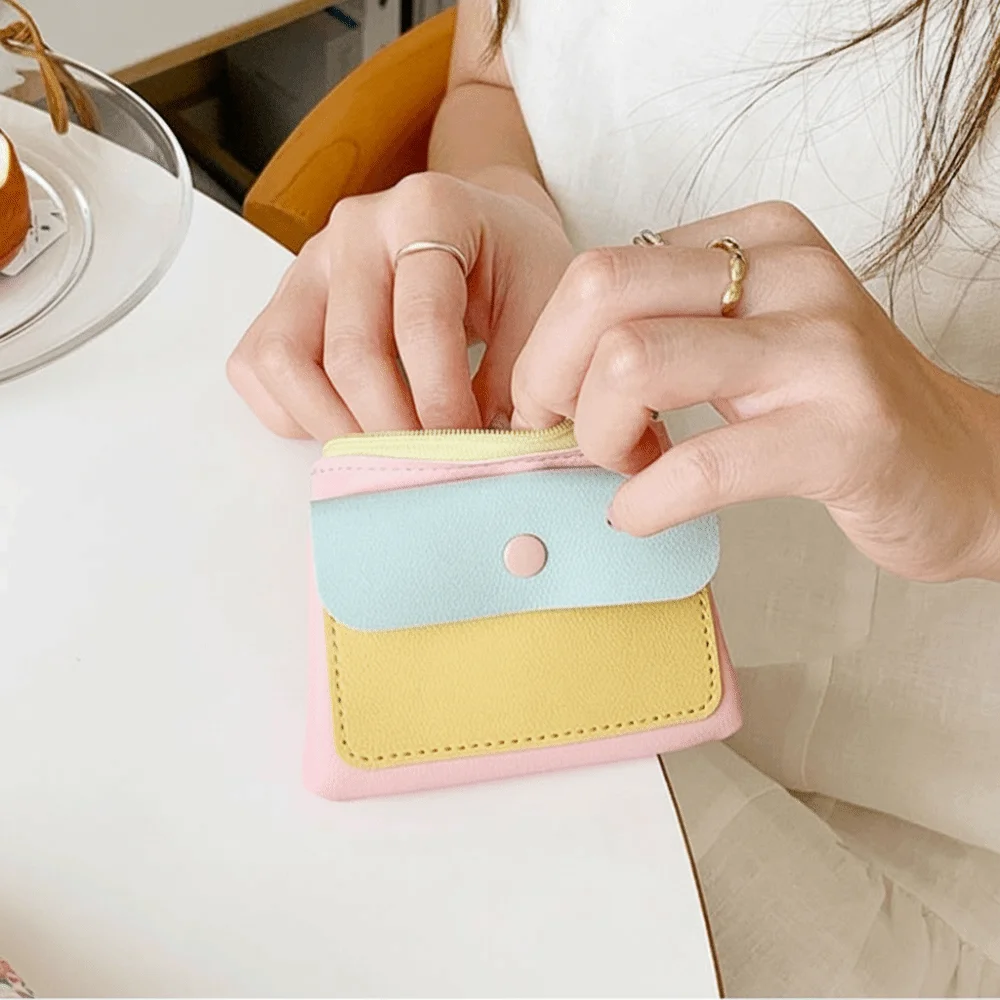 

Fashion Macaron Color Hanging Neck Wallet Keychains Lanyard Zipper Coin Purse Thin Korean Style Cute Clutch Bag Women