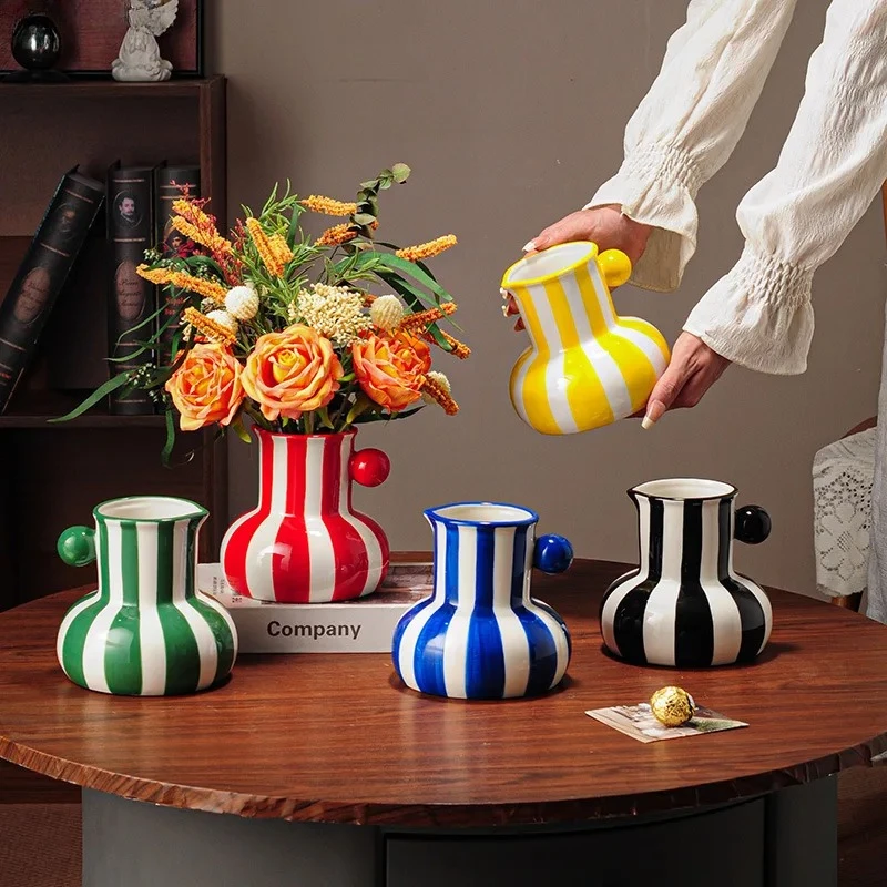 Minimalist Nordic Pot Shaped Vase Living Room Foyer Home Decor Light Luxury Artistic Decoration Floral Arrangement Ceramic Ware