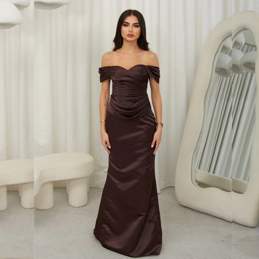 

Customized Fashion Simple Pleat Ruched Draped Straight Off-the-shoulder Long Dresses Bespoke Occasion Dresses Matching Fashion