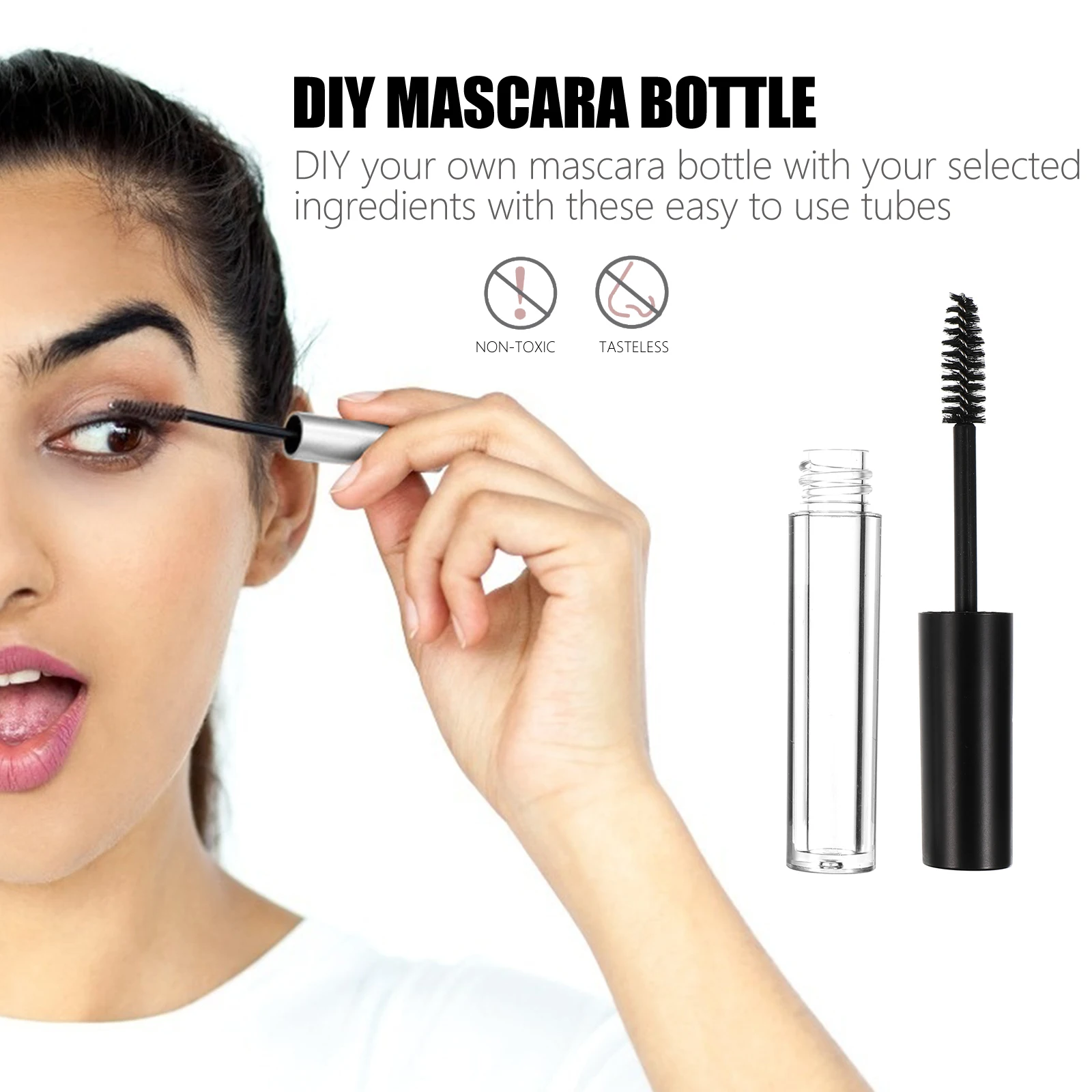 6PCS Empty Mascara Bottles Lightweight Compact Premium Material Eyelash Serum Containers Plastic Makeup Tubes Black Cap