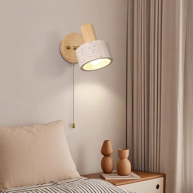Stair Entrance Decoration LED Yellow Travertine Wall Lamp Retro Bedroom Bedside With Switch Drawstring Reading Wall Lamp