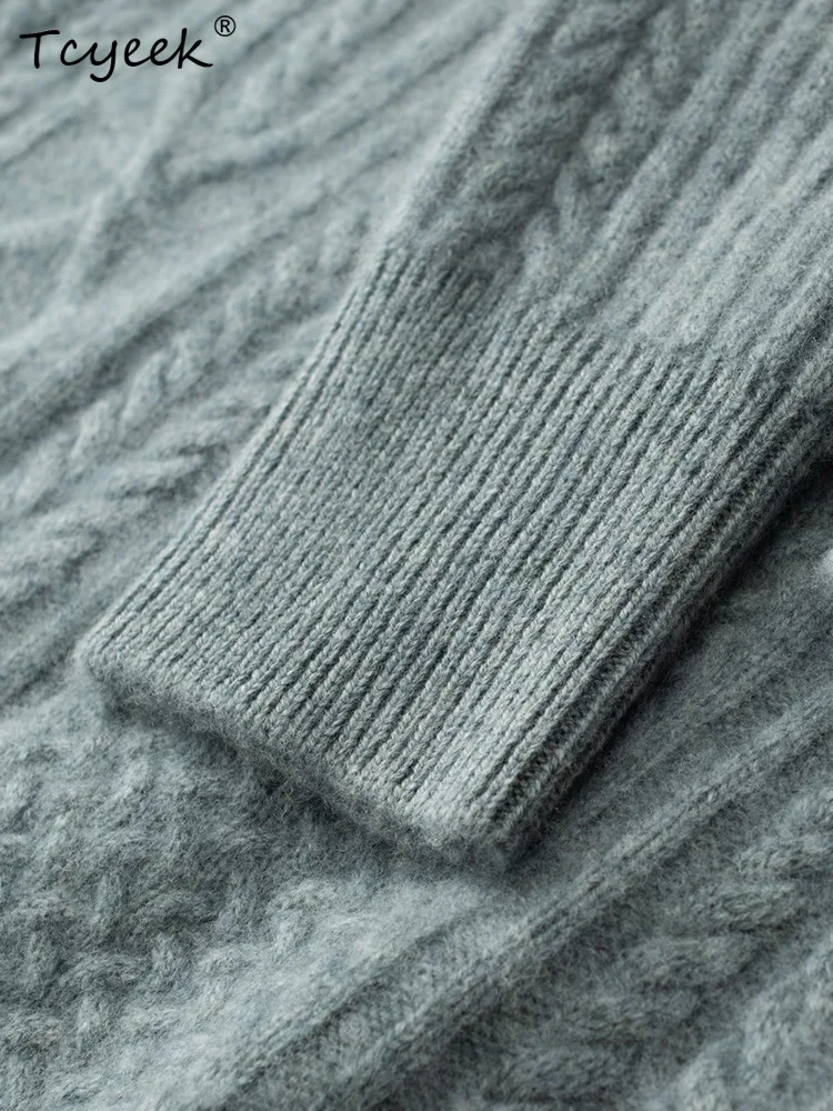 Tcyeek, 35% Cashmere 65% Wool Loose Sweater, Men Mock Neck Twisted, Business Casual Warm Soft Knit Top, Autumn Winter T47818QM