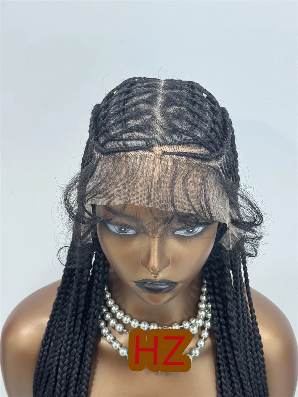 HZ-صندوق الذرة الاصطناعي شعر مستعار مضفر للنساء السمراوات ، دانتيل كامل ، شعر مستعار مجدول بشعر طفل ، شعر مستعار آلهة بدون عقدة