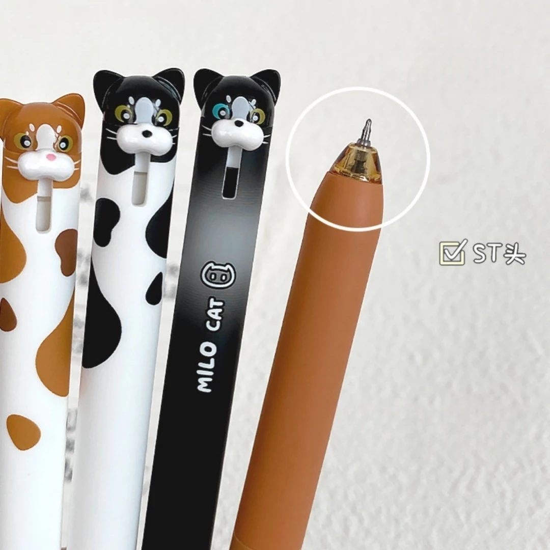 4 Stück Kawaii Gelstifte mit Milchkatzenmuster, 0,5 mm, schnell trocknend, glattes Schreiben, einziehbare Stifte, Schule, Schreibwaren, Geschenk – Detail 6