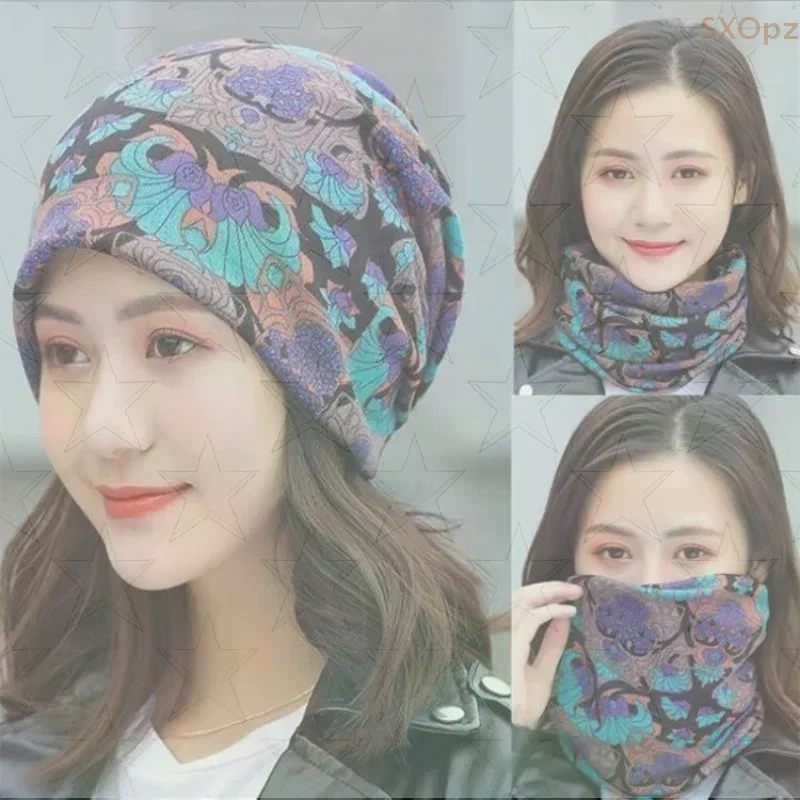 Moda dupla cabeça boné babador torção boné multi-funcional impresso cachecol capa boné pescoço máscara facial lenço boné