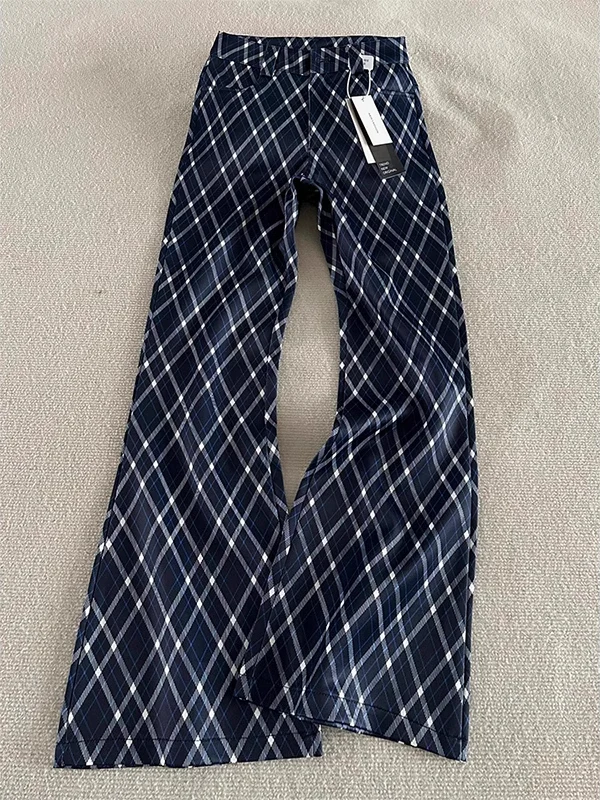 

Синие клетчатые прямые повседневные брюки для мужчин, весенне-осенние, в американском ретро-стиле, с эффектом удлинения ног, слегка расклешенные, зауженные, спортивные брюки