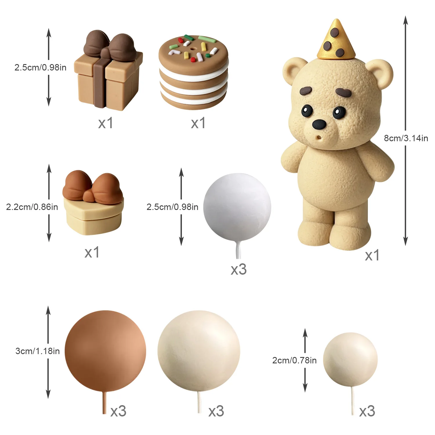 16PCS Bear Balls Cake Toppers Mini Teddy Bear Gift Box Cake Decorations Pearl Ball Cake Toppers for Baby Shower Birthday Party