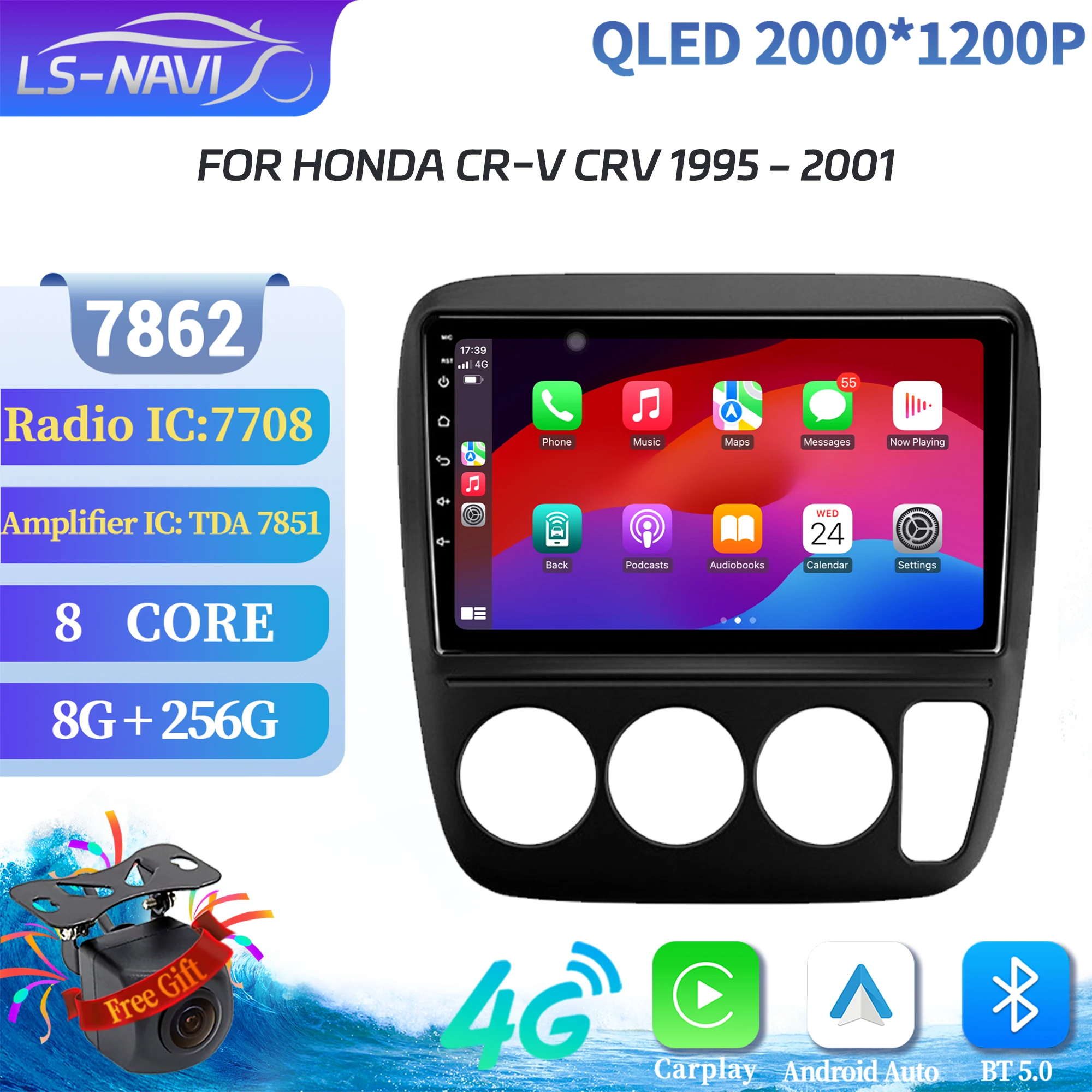 

For Honda CR-V CRV 1995-2001 Android 14 Car Radio Multimedia Navigation Wireless Bluetooth CarPlay 7862S 8G 256G 2K QLED Screen