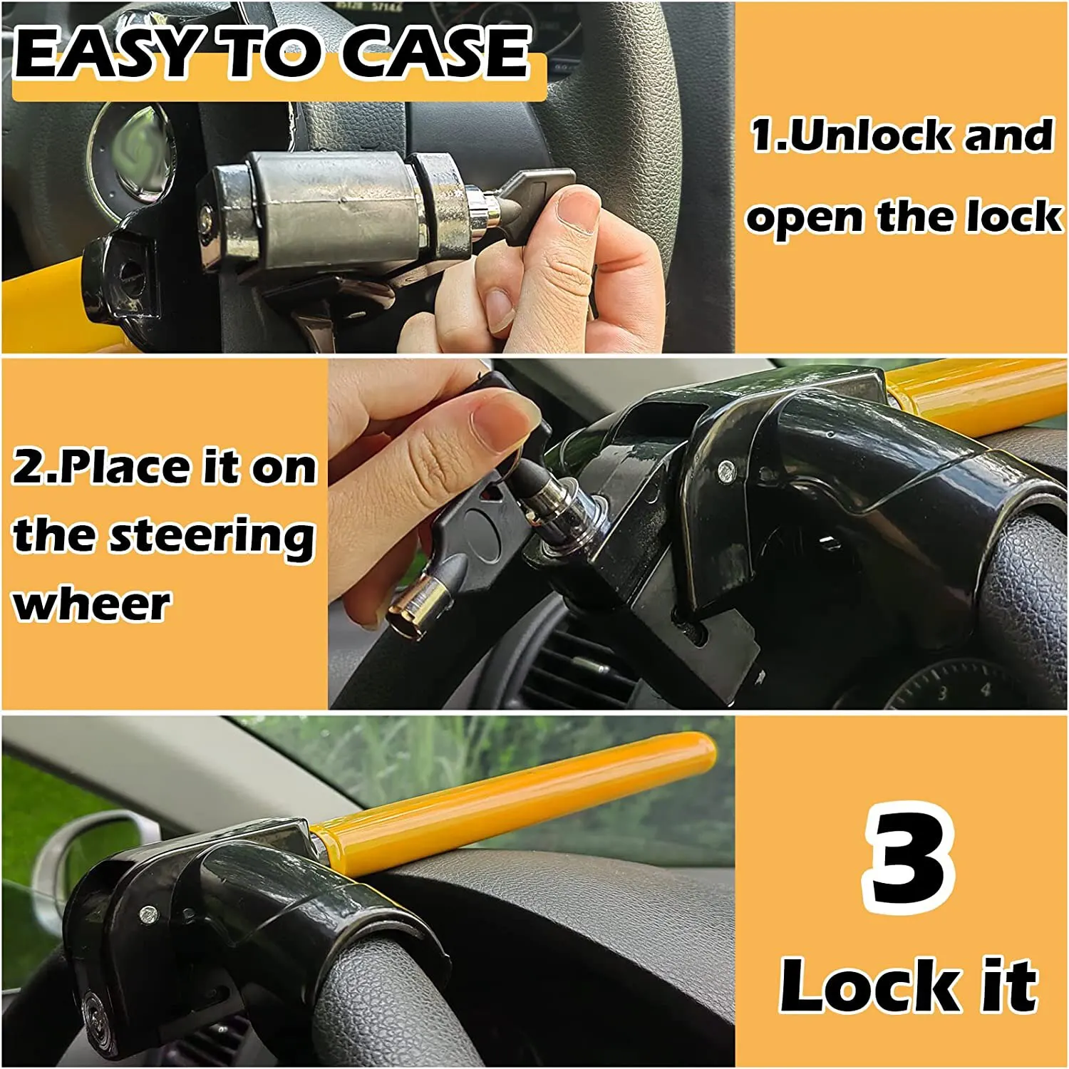 Universal Car Steering Wheel Lock Fit Maximum Security Steering Anti-Theft T-Bar Steering Wheel Immobiliser