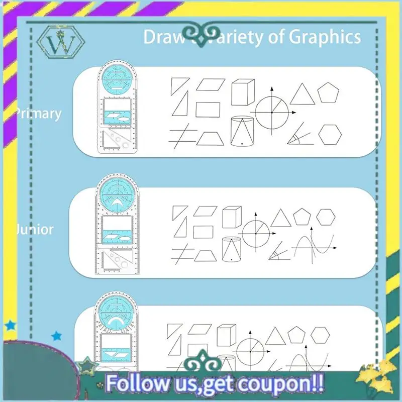 NEW Multifunctional Geometric Ruler, Geometric Drawing Template, Measuring Tool Draft Rulers For School