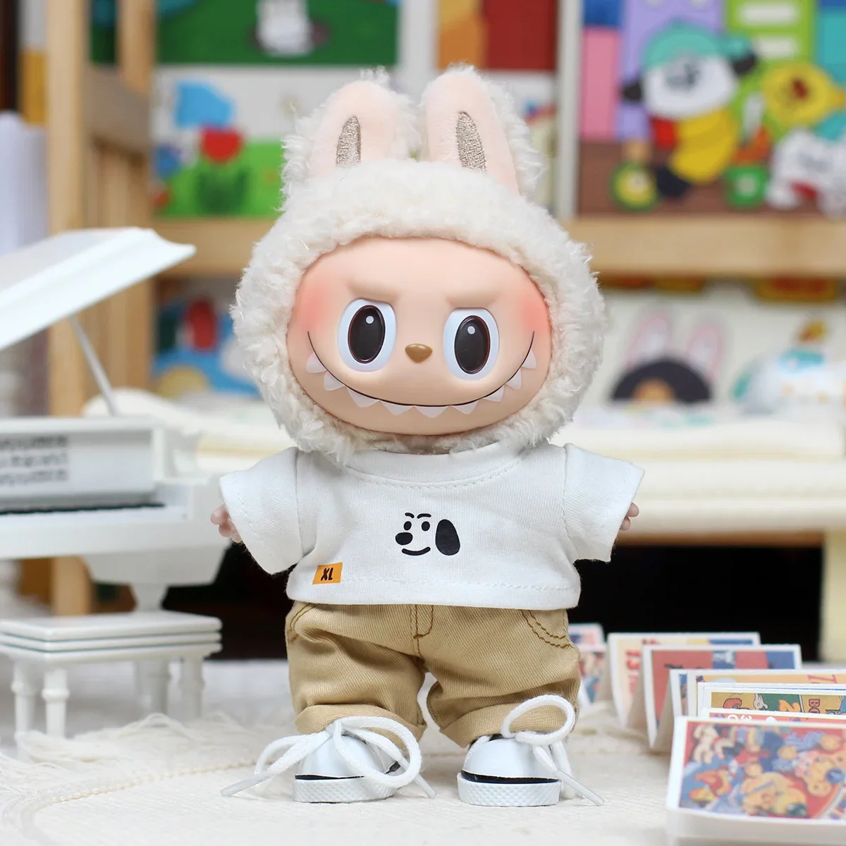 

17 см мини-плюшевая кукла, одежда, аксессуары для Кореи, Kpop Exo Labubu Idol, вельветовые комбинезоны, футболка, одежда в подарок