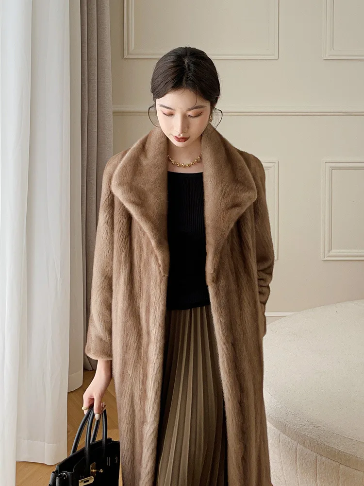 Luxury High-end Long Faux Fur Coat Winter Warm Women's Clothing Fur Jacket Long Sleeve Cardigan Design Faux Mink Long Coat Chic