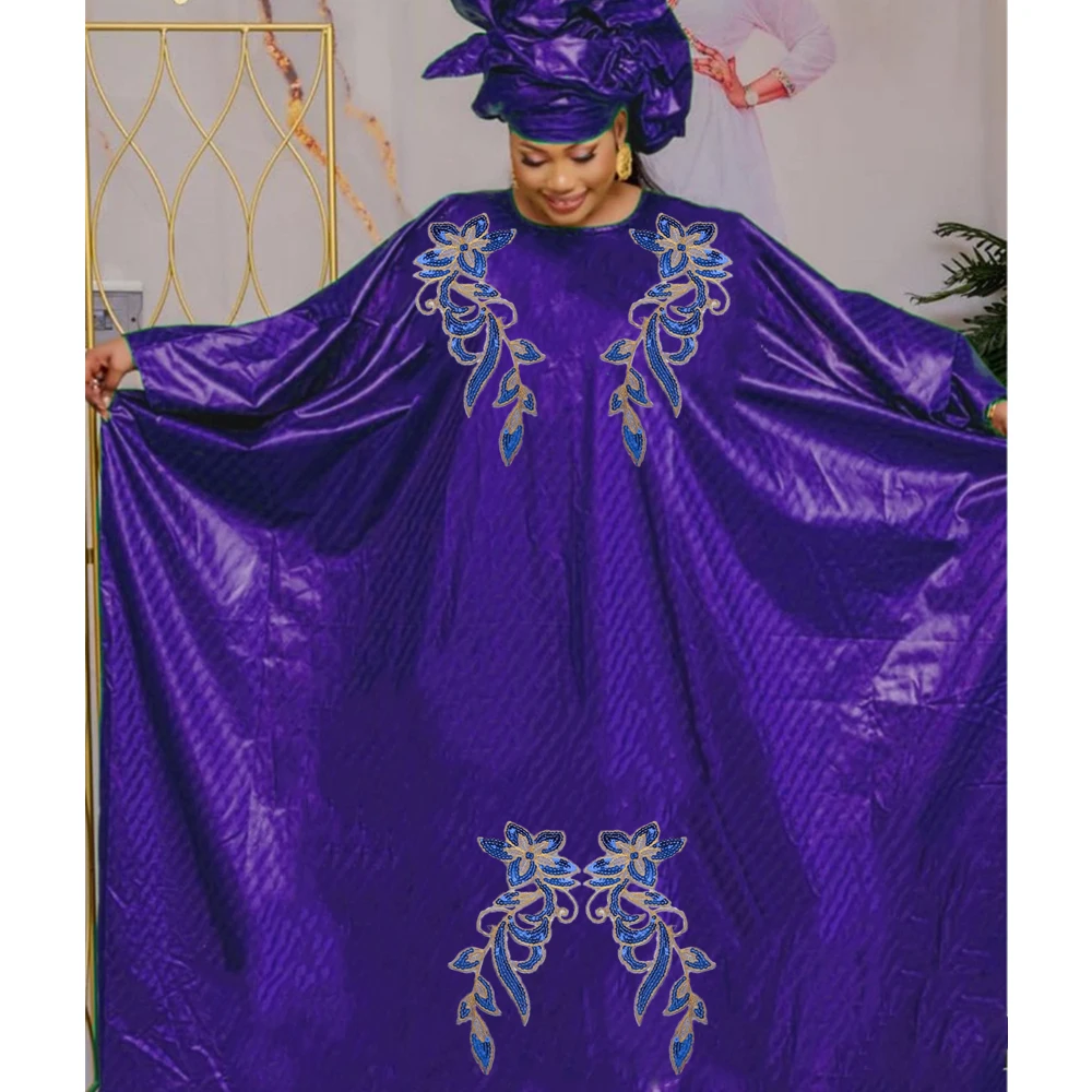 

High Quality African Traditional Wedding Bazin Riche Boubou And Scarf With Tassels Embroidery Basin Dashiki Nigerian Dresses