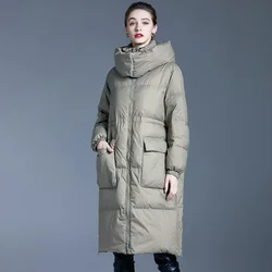 2024 Winter New Women's Down Jacket Loose Commuting Leisure Windproof Warmth Oversize White Duck Down Parkas