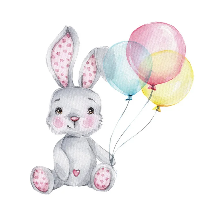 Cartoon bemalte Hasen-Ballon-Wandaufkleber für Kinderzimmer, Schlafzimmer, Wanddekoration, selbstklebende Dekor-Aufkleber – Detail 7