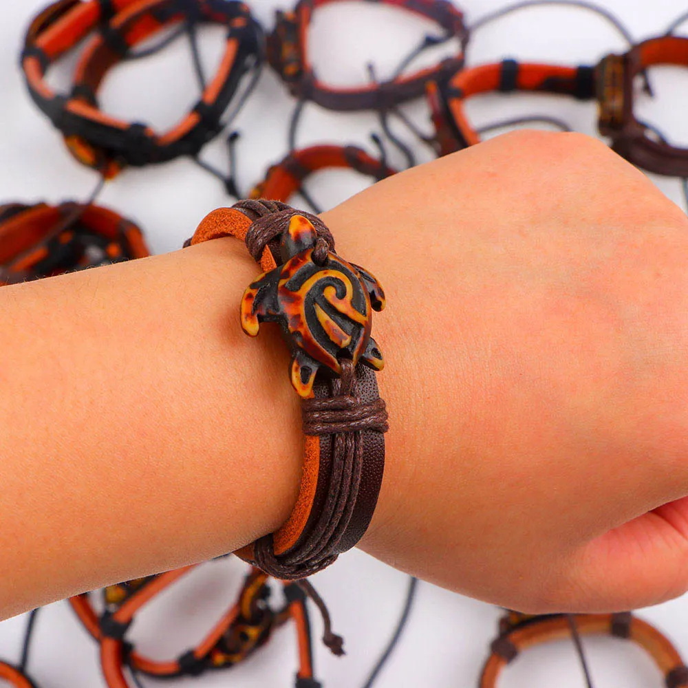 10 قطعة/الوحدة أزياء خمر تصميم جديد سحر الجلود الحيوان قابل للتعديل أساور الإسورة للنساء الرجال مزيج نمط مجوهرات حزب هدية #6