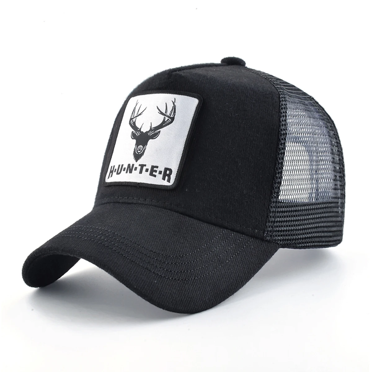 Baseball Cap With Deer Patch Men\'s Snapback Baseball Hat Four Seasons Outdoor Visor Caps Women Black White Casual Cap