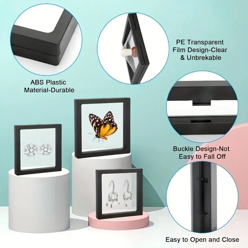 مجموعة واحدة من صندوق عرض المجوهرات الأنيق الشفاف من فيلم البولي ايثيلين - إطار عائم للخواتم والقلائد والأقراط | مثالية لديكور المنزل و #3