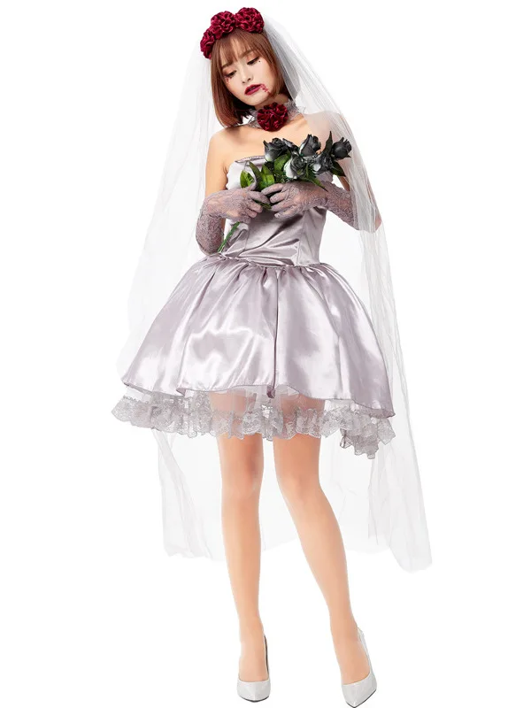 

Halloween Adult Cosplay Ghost Bride Costume Women's Ethnic Stage Wear Traditional Chinese Clothing Ghostly Gown