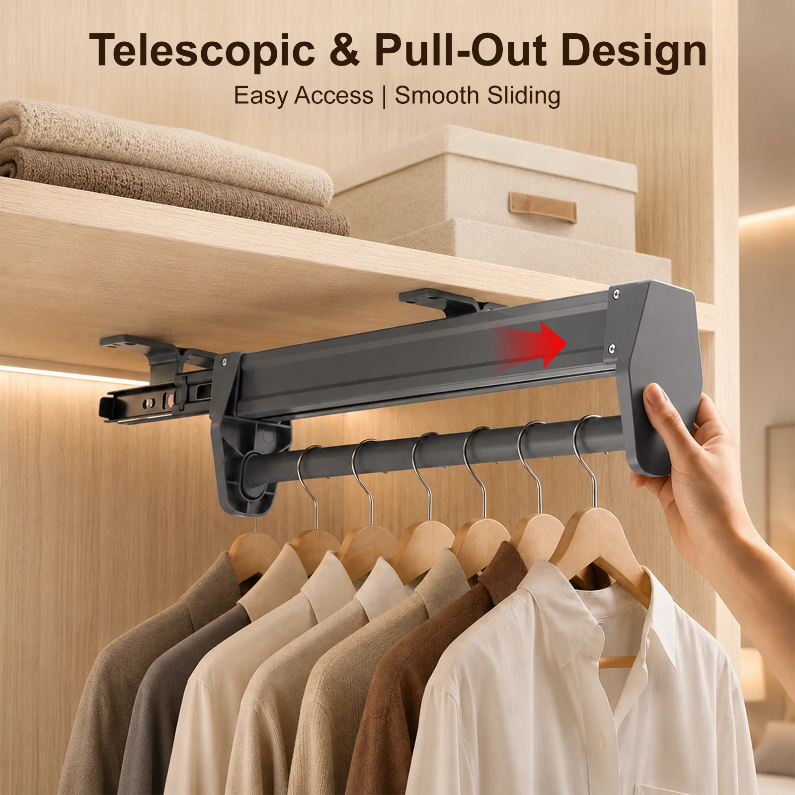 Teleskopische Ausziehbare Hosenstange 47/57cm, Verstellbare Kleiderstange für den Kleiderschrank, Robuste Aufbewahrungsschiene für Hosen, Mäntel und Kleidung.