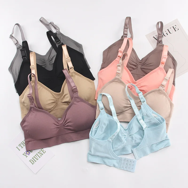 1PCS No Steel Ring with Sports Pad Bra Breastfeeding Non-sagging Vest-style Pregnant Women's Clothing Underwear Front Buckle