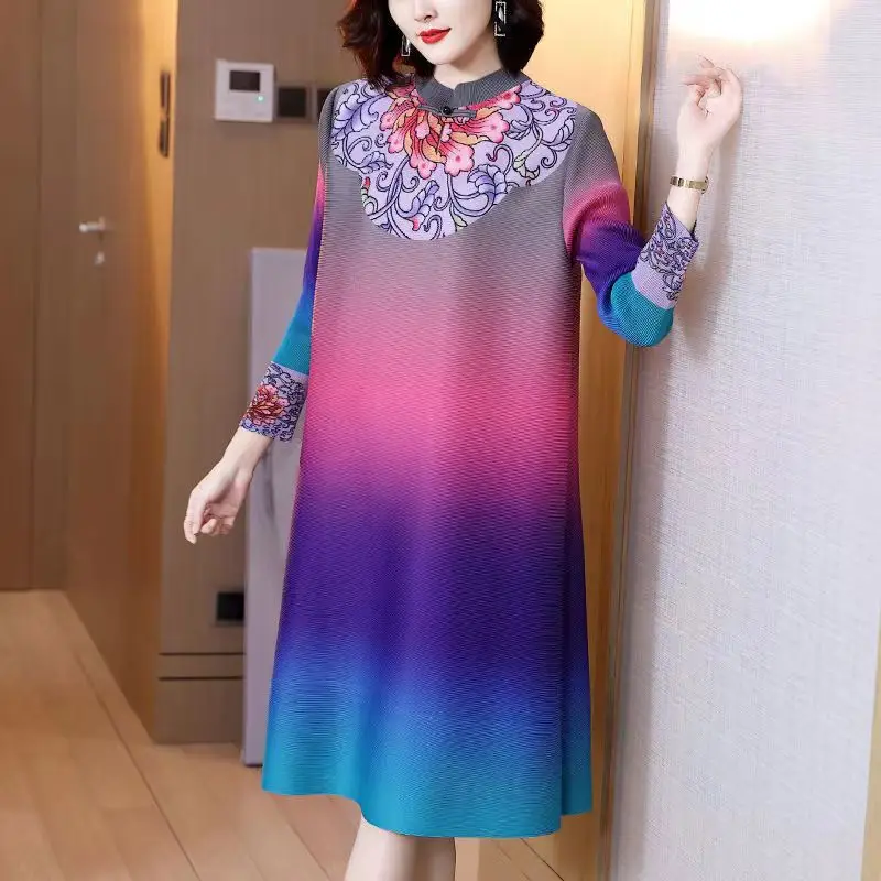 

2023 pleated Chinese style printing dresses for women 2023 luxury designer party Summer one piece dress Korean style