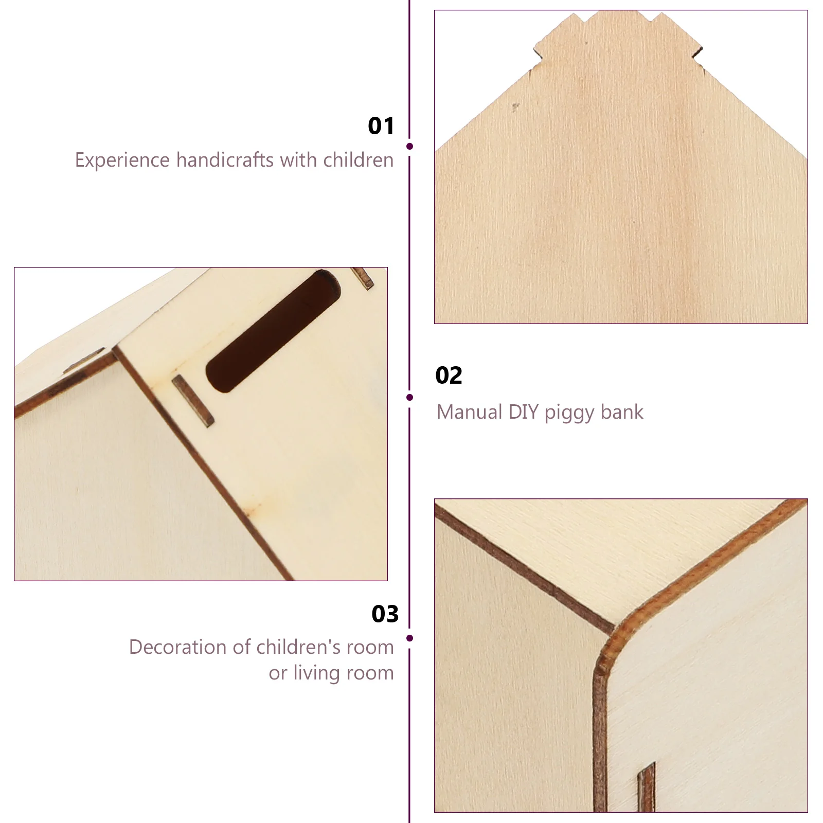 Tirelire en bois inachevé, 3 pièces, bricolage, forme de maison, tirelire pour enfants, décoration de la maison, artisanat, conteneur de stockage de pièces de monnaie, activité amusante