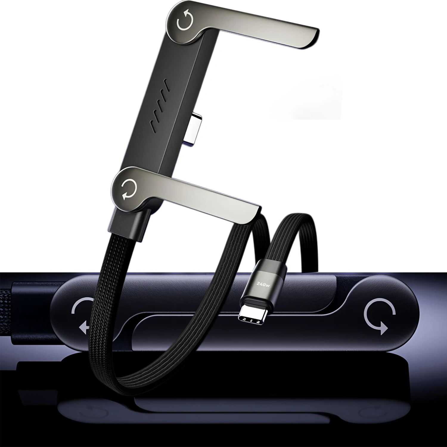 

240W Invisible Holder Charger Cable Fast Charging Cord With Built-in Phone Stand Charging Cable 2in1 USB Type-C To USB-C Cable