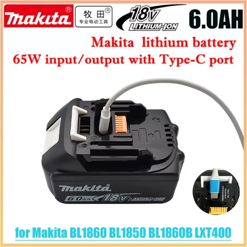 

Makita 18V battery with Type-C port 65W input/output large capacity electric tool battery universal BL1860 BL1850 BL1840 BL1830