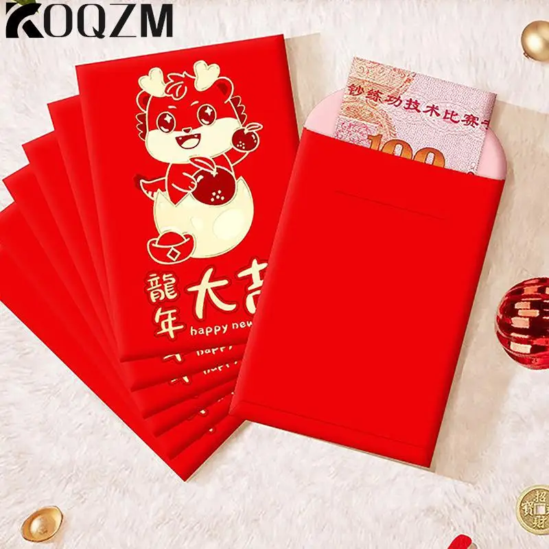 6PCS 2024 Year Dragon Chinese Style New Year's Red Envelope Cute Dragon Pattern Wallet Gift Lucky Money Bag Envelope Decoration