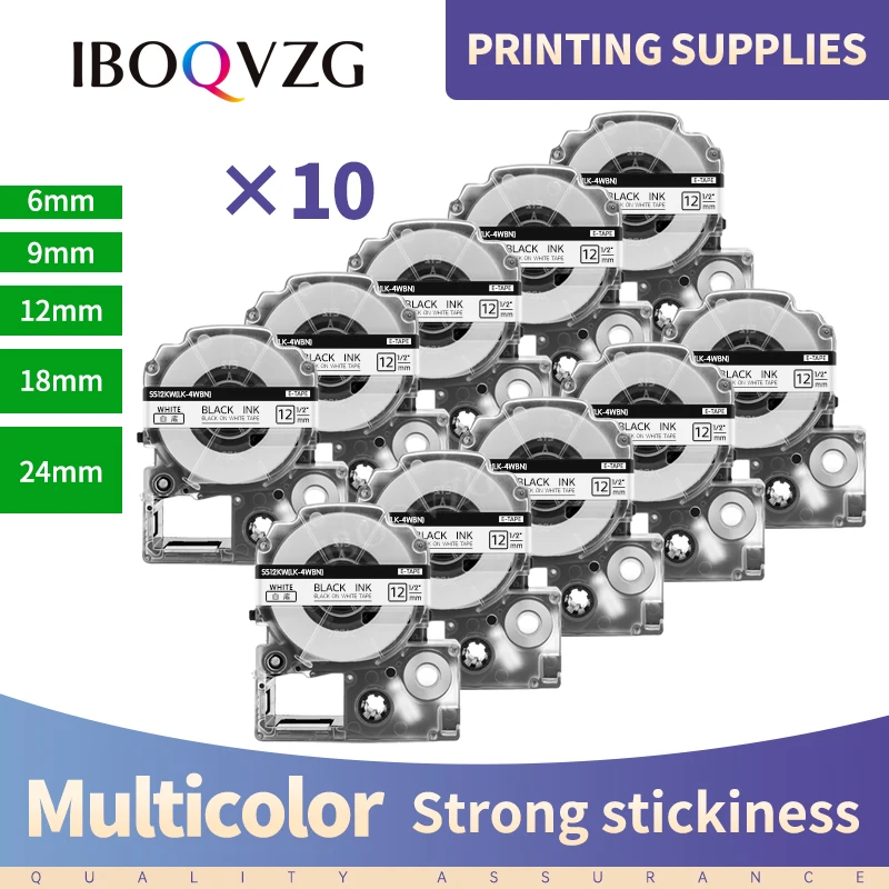 10x SS12KW SS9KW SS6KW Replace Epson Label Tape Epson SS12KW Black on White 6/9/12mm for Epson W-300 LW-400 LW-600P LW-700