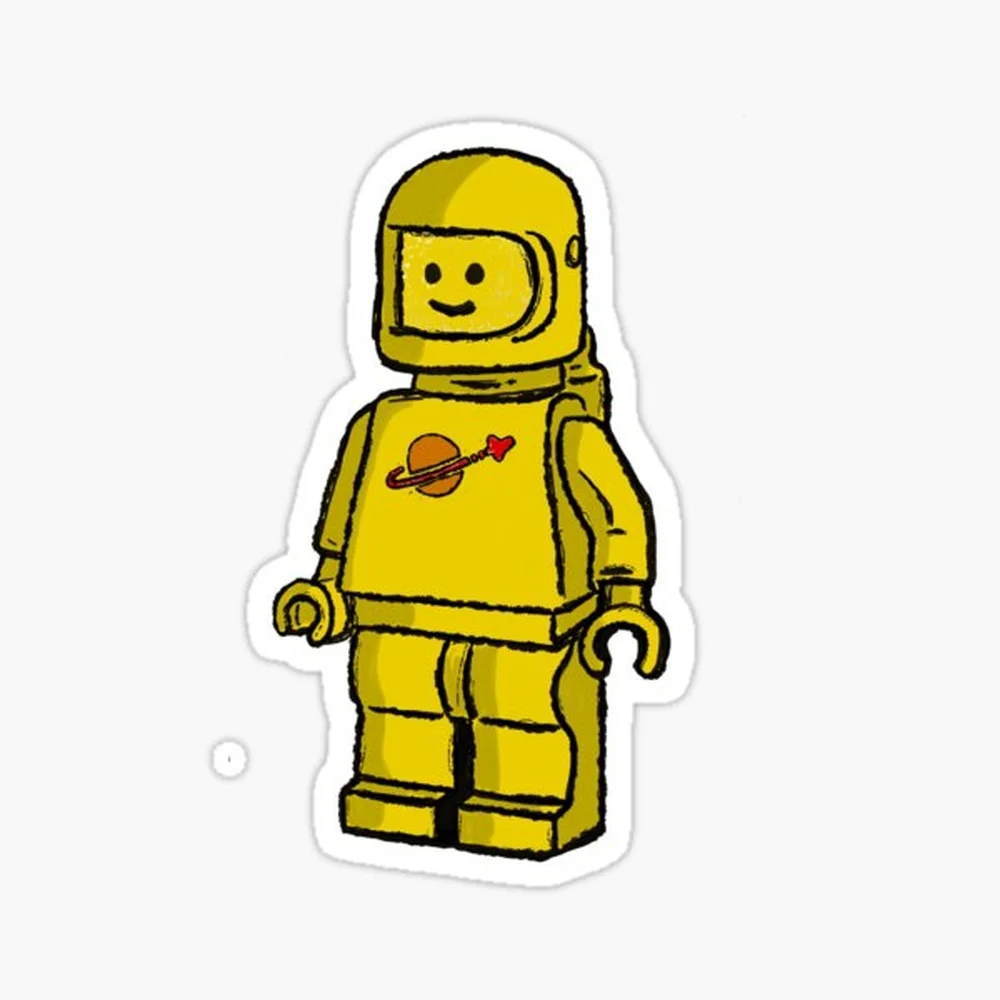 Yellow Spaceman Minifigure Sticker for Laptop Decor Bedroom Car Cute Cartoon Art Fashionable Public Suitcase