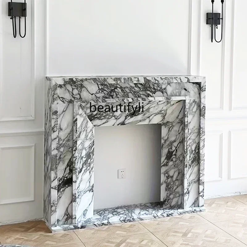 Marble Arabescato Stone Fireplace Living Room Entrance Curio Cabinet American Minimalist Fireplace