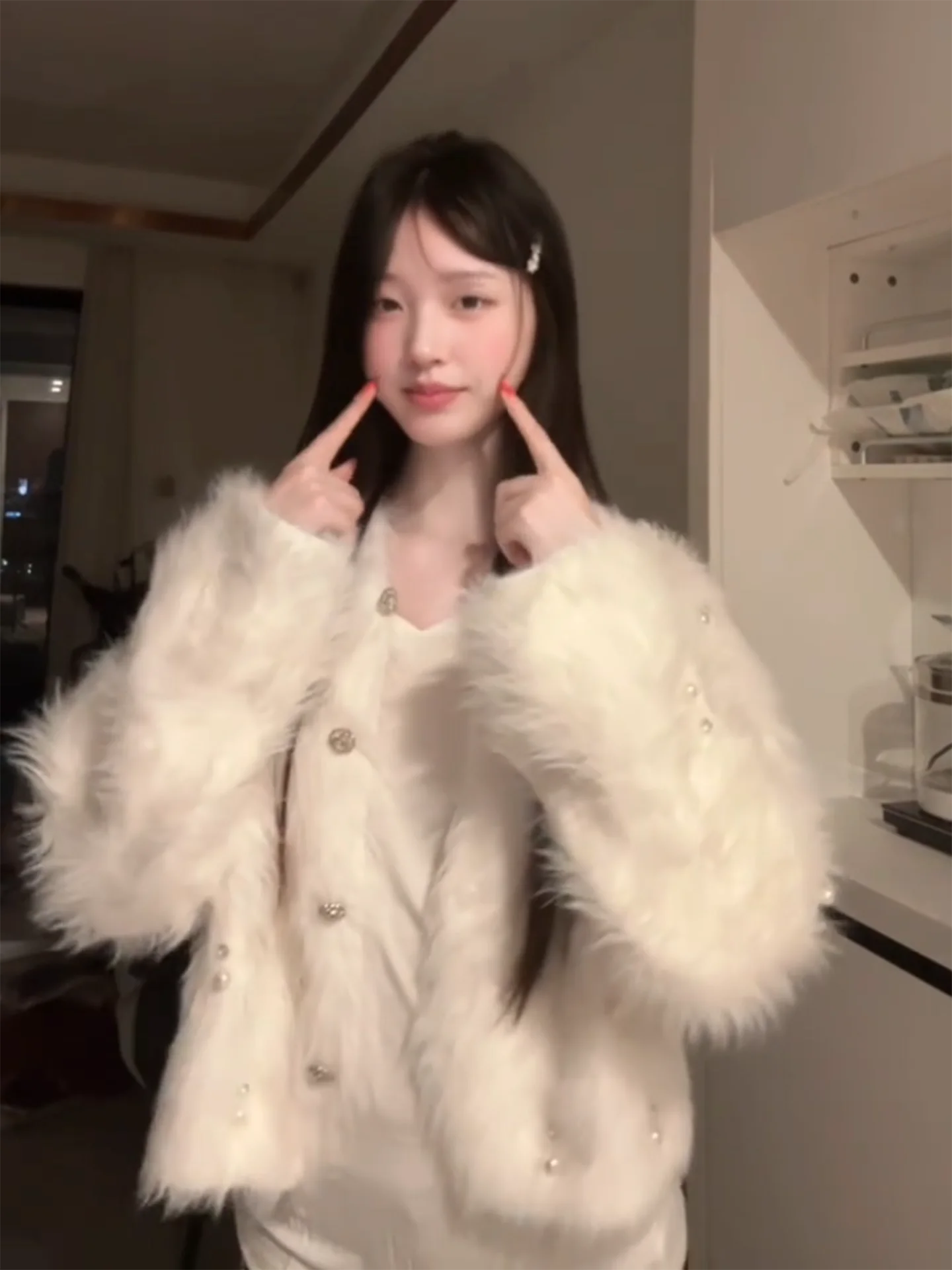 Witte ort Trui Jaet dames Lente Herfst Zachte Pluizige Afslanken Bovenkleding Vest Top Luxe Sle V-ne Lange Sve