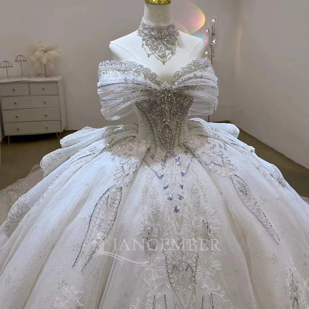 تخصيص الكرة بثوب قصير الأكمام فساتين الزفاف حزب فساتين السهرة الأبيض أنيقة مطرز أثواب الزفاف Fساتين الحفلة #5