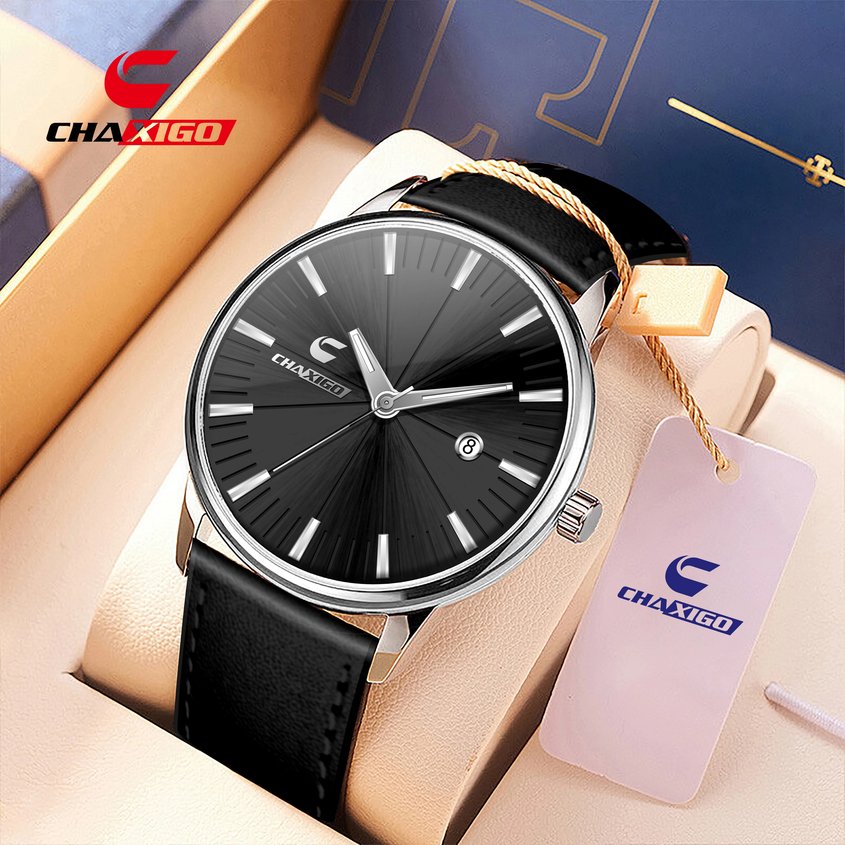 CHAXIGO Luxury Watch for Man Quartz Wrist Watch Man Waterproof Luminous Chronograph leather strap Men's Watches Clock Reloj