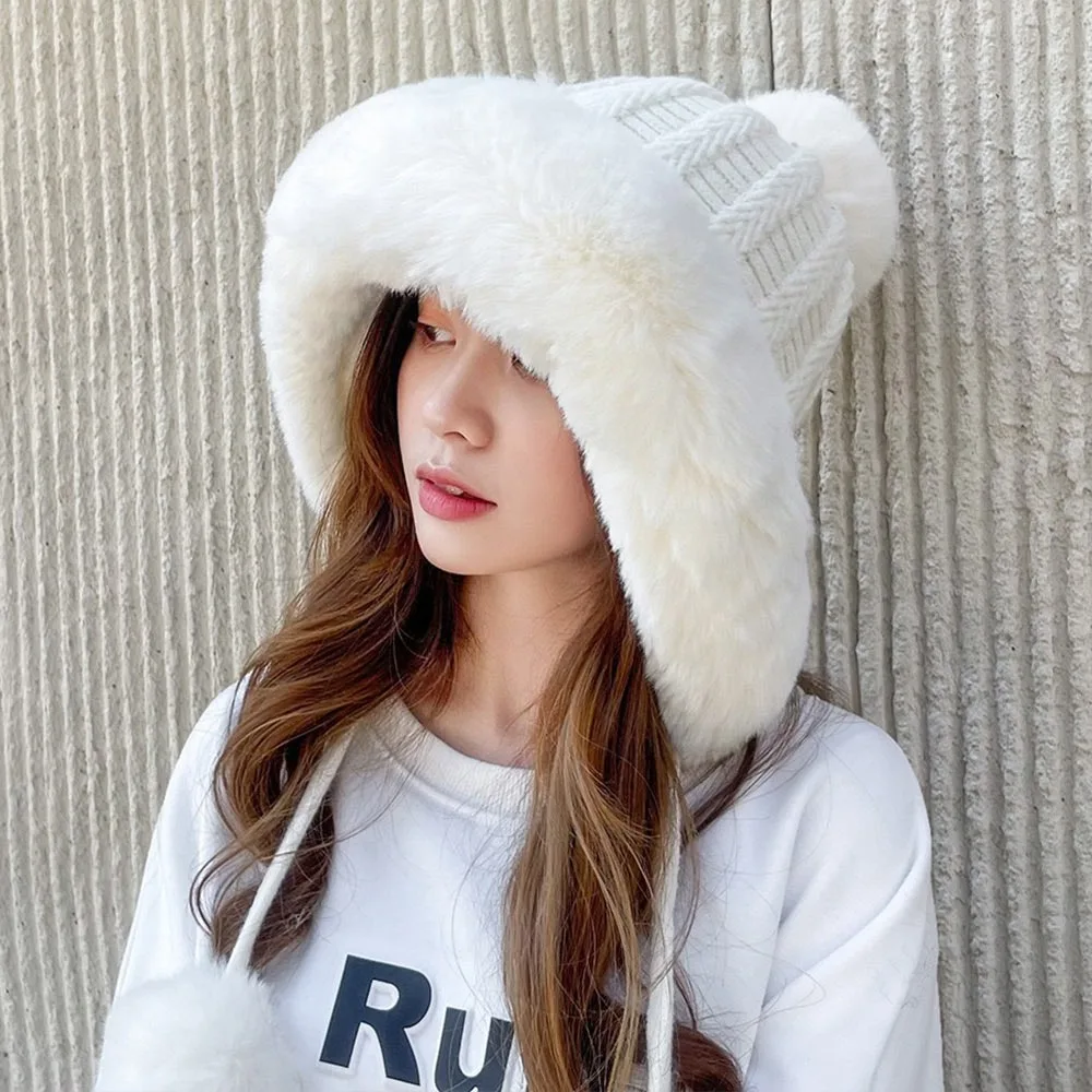 

Fashion Windproof Knitted Hat Thickened Coldproof Beanies Cap Keep Warm Ear Protection Hat for Women Girls